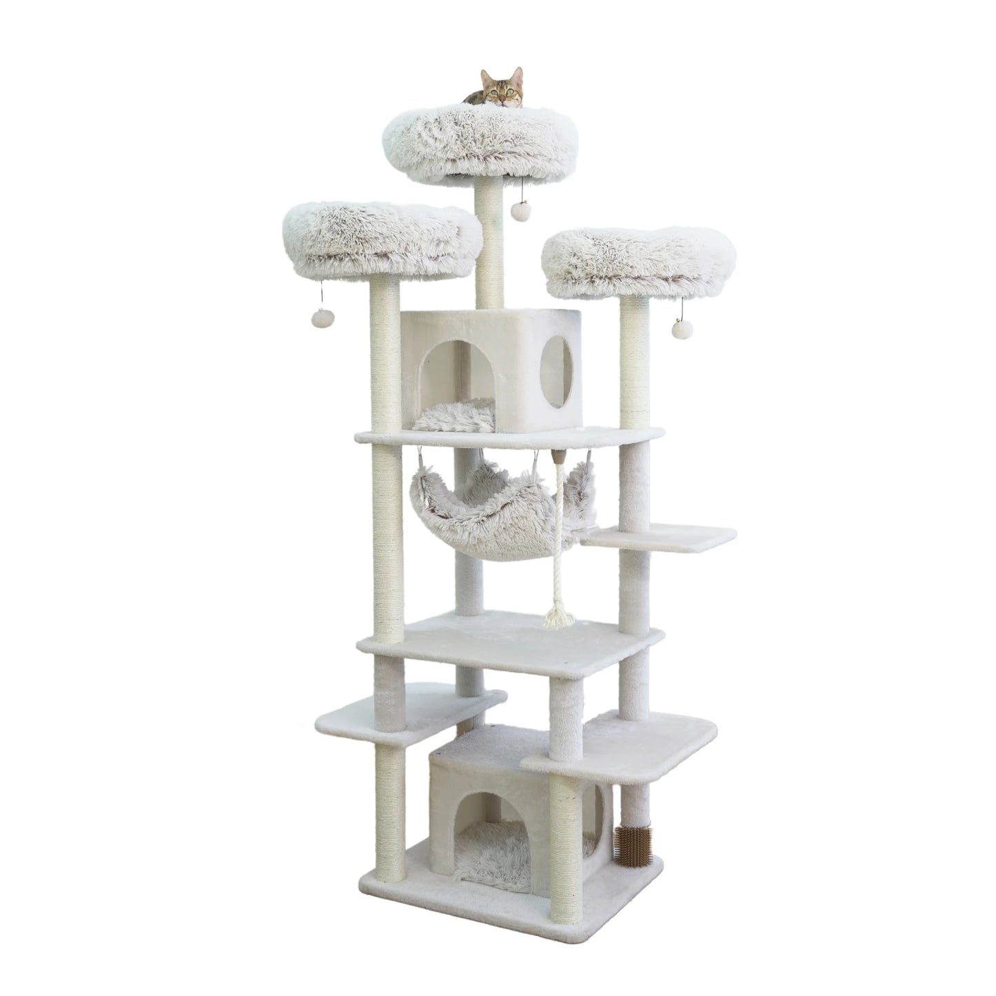 8-Level 73" Cat Tree Sanctuary with Condos Hammock Perches Toys, Cream