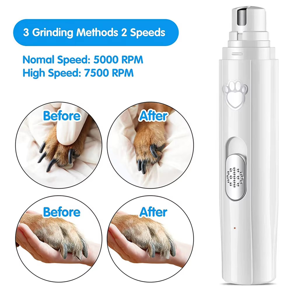 Revolutionary Electric Dog Nail Grinder with LED Light - USB Rechargeable, 2-Speed Pet Nail Clipper for Cats and Dogs