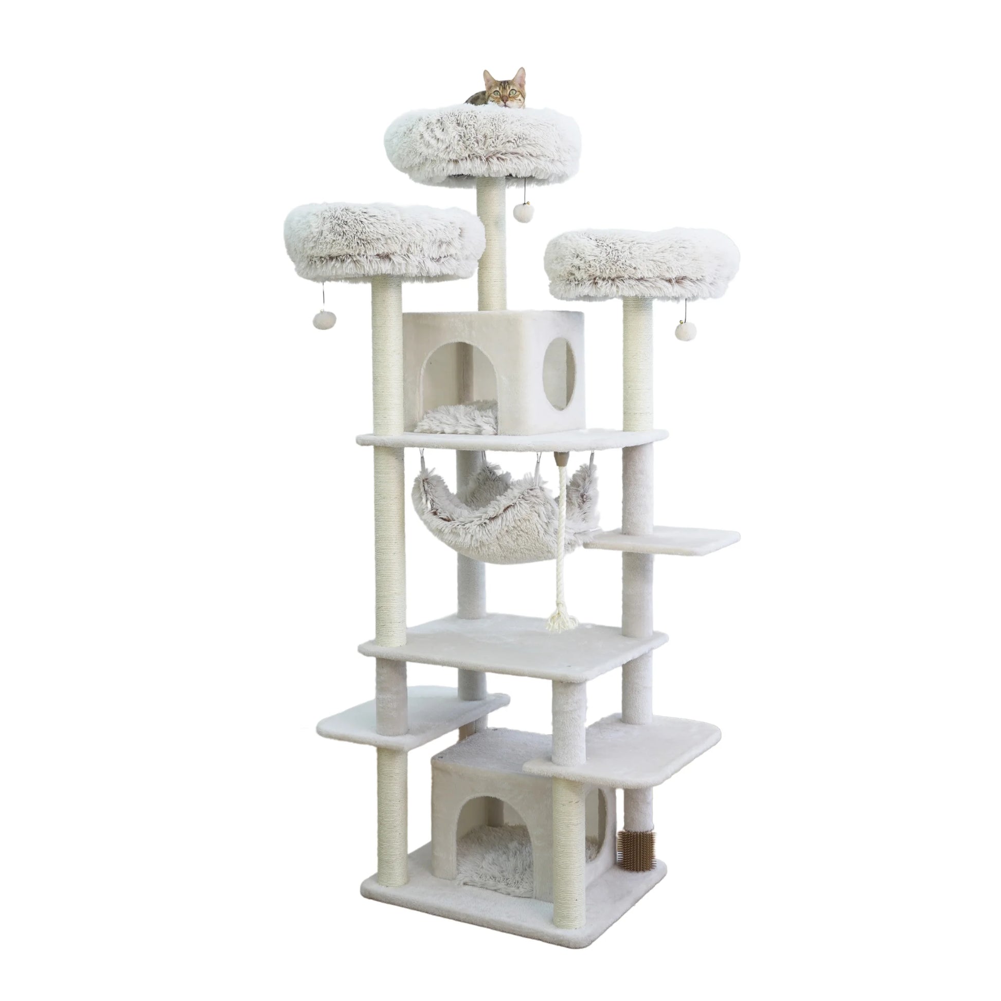 8-Level 73" Cat Tree Sanctuary with Condos Hammock Perches Toys, Cream