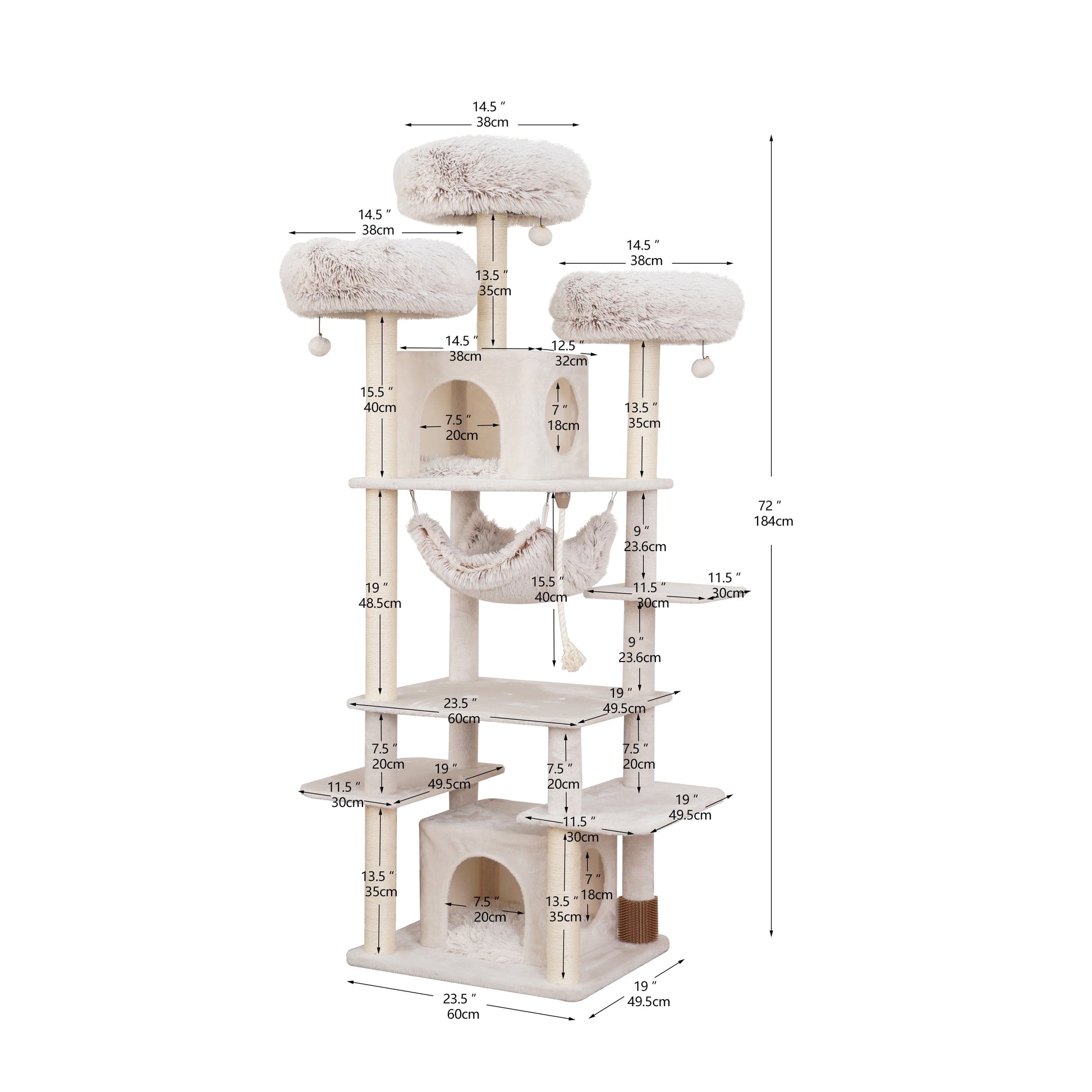 8-Level 73" Cat Tree Sanctuary with Condos Hammock Perches Toys, Cream